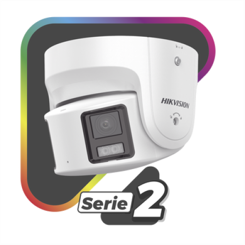 [PROTECCIÓN ACTIVA] Turret IP Panorámica 8 Megapíxel / 2 Lentes 4 mm (180°) / Imagen a Color 24/7 (ColorVu) / PoE / WDR 130° / IP67 / ACUSENSE / Luz Estroboscópica y Alarma Audible / 30 mts Luz Blanca / Micro SD