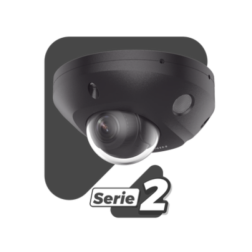 [Dual Light + 2 Micrófonos Integrados] Mini Domo IP 4 Megapixel / Color Negro / Lente 2.8 mm / 30 mts Luz Blanca + 30 mts IR / ACUSENSE / Exterior IP67 / IK08 /  WDR 120 dB / PoE / ONVIF / Alarmas I/O / Micro SD / ACUSEARCH