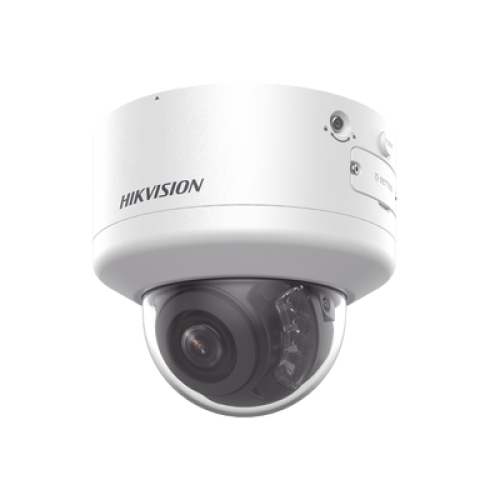 Domo IP 4 Megapixel / Lente Mot. 2.7 a 13.5 mm / Dual Light (40 mts IR + 40 mts Luz Blanca  / Exterior IP66 / IK10  / Audio y Alarma I/O / PoE+ / ONVIF / Micro SD / 4 Analíticos: AcuSense, Deteccion Facial, Conteo de Personas por Cruce y Zona