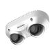 PanoVu Series / Lente Dual de 4 Megapixel / 2 Lentes Fijos de 2.8 mm / Recomendado para Pasillos o Esquinas / IP67 / IK10 / PoE / WDR 120 dB / 10 mts IR / Entrada y Salida de Audio y Alarma / MicroSD