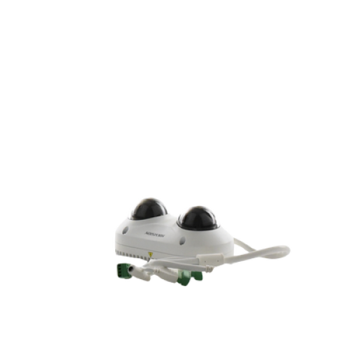 PanoVu Series / Lente Dual de 5 Megapixel / 2 Lentes Fijos de 2.8 mm / Recomendado para Pasillos o Esquinas / IP67 / IK10 / PoE / WDR 120 dB / 10 mts IR / Entrada y Salida de Audio y Alarma / MicroSD