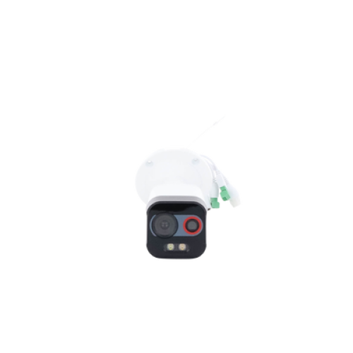 Cámara Bala IP Térmica y Óptica Biespectral / Análisis de Video (VCA) para Protección Perimetral / Clasifica Vehículo/Humano / Térmica 96 x 72 / Óptica 4 MP ColorVu / IP67 / Audio y Alarma Visual
