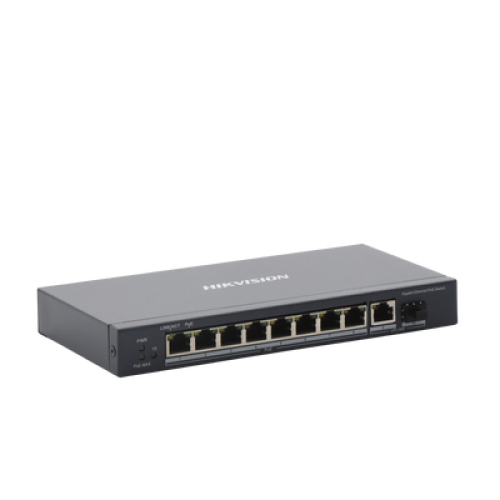 Switch Gigabit PoE+ / No Administrable / 8 Puertos 1000 Mbps PoE+ / 1 Puerto 1000 Mbps de Uplink + 1 Puerto SFP / 110 Watts 