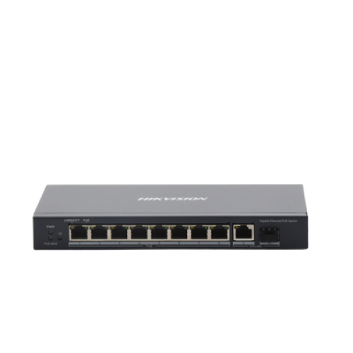 Switch Gigabit PoE+ / No Administrable / 8 Puertos 1000 Mbps PoE+ / 1 Puerto 1000 Mbps de Uplink + 1 Puerto SFP / 110 Watts 