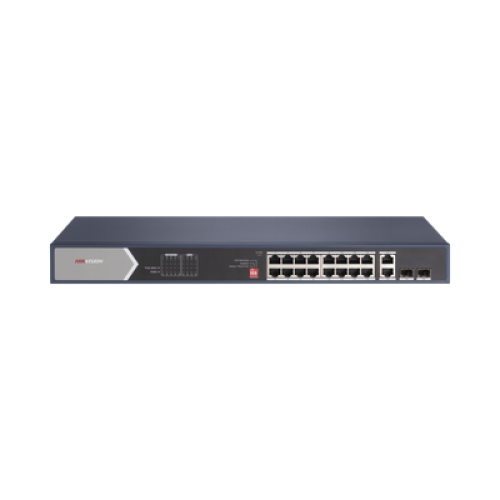 Switch Gigabit PoE+ / No Administrable / 16 Puertos 1000 Mbps PoE+ (4 Puertos PoE++ 90 W) / 2 Puertos 1000 Mbps Uplink + 2 Puertos SFP de Uplink / Modo Extendido hasta 300 Metros / 225 W