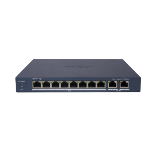 Switch Gigabit PoE+ / Administrable / 8 Puertos Gigabit PoE+ / 2 Puertos Gigabit / Configuración Nube Hik-Partner Pro / Modo Extendido hasta 300 Metros / 110 W