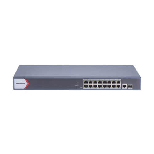 Switch Gigabit PoE+ / Monitoreable / 16 Puertos 1000 Mbps PoE+ / 1 Puerto 1000 Mbps de Uplink / 1 Puerto SFP /  Configuración Nube desde Hik-PartnerPro / Modo Extendido hasta 300 Metros / 130 Watts