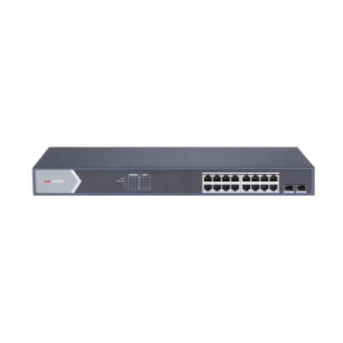 Switch Gigabit PoE+ / Administrable / 16 Puertos 1000 Mbps PoE+ / 2 Puertos SFP / Configuración Nube desde Hik-ParnerPro / PoE hasta 300 Metros / 225 Watts