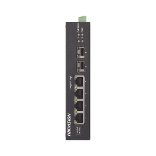 Switch Industrial No Administrable Gigabit / 3 Puertos Gigabit PoE+ (30 W) + 1 Puerto Gigabit PoE++ (60 W) / 2 Puertos SFP / 65 W Total / 48 a 57 VCD / Ideal para Proyectos / 300 Metros de Distancia