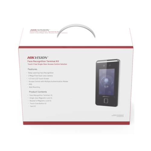 Kit de Control de Acceso TODO INCLUIDO con Lector de Rostros, QRs , Tarjetas y Huellas / 3,000 Rostros / Compatible con App Hik-Connect / Videoportero / Incluye Electroimán  Botón de Salida y Montajes Z y L para imán / HIK-IA