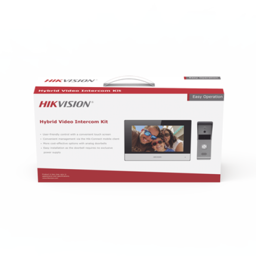 Kit de Videoportero Analógico de Metal / IP a 4 Hilos con Función de Llamada a App Hik-Connect / Monitor se Conecta a Internet por Cable o WiFi y por 4 Hilos al Frente de Calle  IP65 / Expandible a Mas Equipos 