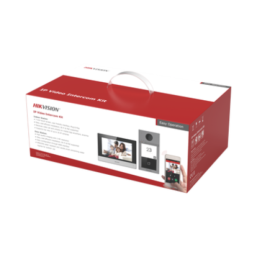 Kit de Videoportero IP PoE Estandar con llamada a App de Smartphone (Hik-Connect) / Apertura con Tarjeta MIFARE / Frente de calle IK08 & IP65 / Soporta 2 puertas