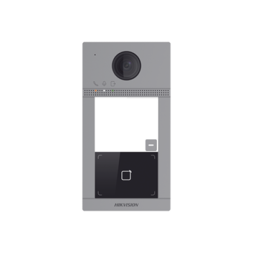 Videoportero IP 2 Megapixel / Llamada y Apertura Remota desde App Hik-Connect / PoE / Exterior IP65 + Antivandalico IK08 / 1 Departamento / Apertura con Tarjeta / Soporta 2 Puertas y hasta 6 Monitores