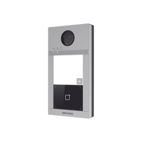 Videoportero IP 2 Megapixel / Llamada y Apertura Remota desde App Hik-Connect / PoE / Exterior IP65 + Antivandalico IK08 / 1 Departamento / Apertura con Tarjeta / Soporta 2 Puertas y hasta 6 Monitores