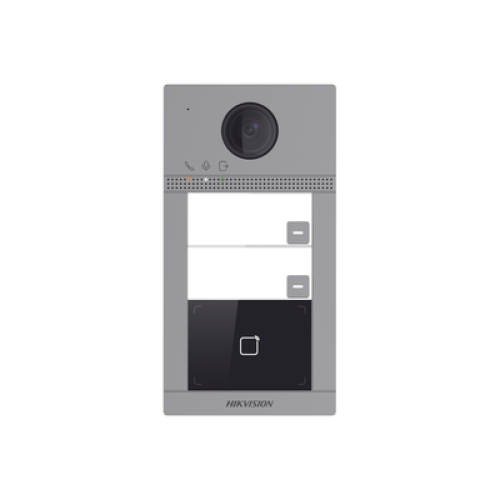 Videoportero IP (IP65 + IK08) con Llamada y apertura desde APP Hik-Connect / Soporta 2 Departamentos / PoE Estandar  / Interfaz WEB para configuración / 2 puertas