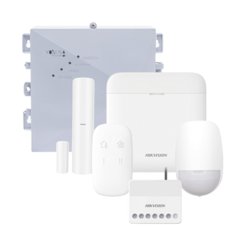 (AX PRO + YONUSA) KIT de Alarma AX PRO / Incluye: 1 Hub con bateria de respaldo / 1 Energizador 2500Mts Lineales / 1 Relevador 0 a 36 Vcc (Max. 5 A) con Entrada de Alarma 27/7 / 1 Keyfob / 1 PIR Interior / 1 Magnético
