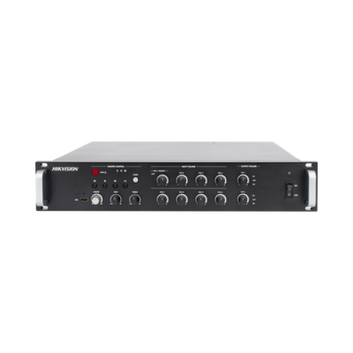 Amplificador de audio | 2 zonas de 250W  | 100V/70V | Calendarización de eventos | Biblioteca de Materiales de Audio | Entrada de Alarma | Hik-connect /Hikcentral profesional 