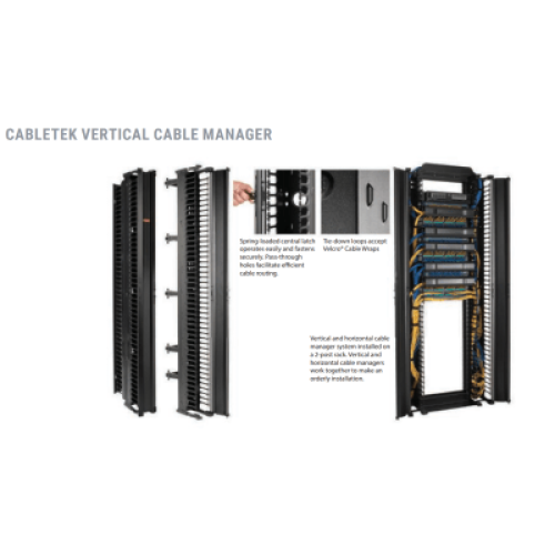 Organizador Vertical CableTek, Sencillo (Solo Frontal), Para Rack Abierto de 45 Unidades, 6 in de Ancho, Color Negro