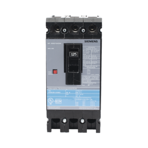 Interruptor Termomagnético ED6 600V 3X125A, Sin zapatas principales.