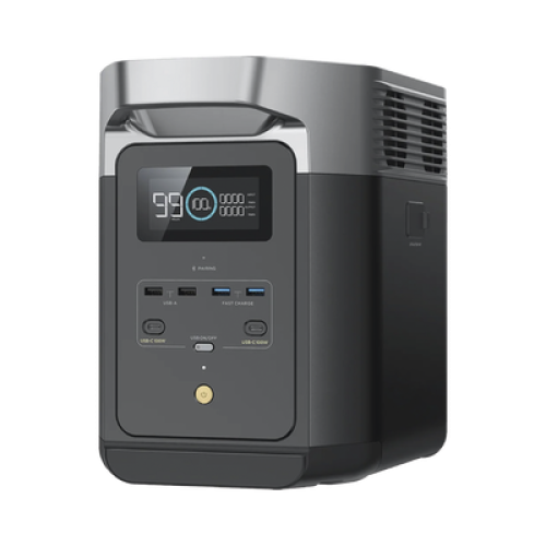 EcoFlow DELTA 2 MAX | Estación de Energía Portátil 2048Wh Litio LFP / 6 AC 2400 W (Max. 3400W) / 2 USB-C 100W / Capacidad para Aumentar Respaldo / Soporta Cargador de Coche 10A a 12.6V / Conectividad WiFi y Bluetooth (App) / Carga Sol
