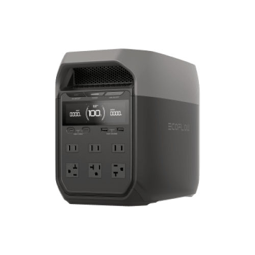 Estación de Energía Portátil Delta 3 1024Wh Litio LFP / 6 AC 1800 W (Max. 2200W) / 2 USB-C 100W / Capacidad para Aumentar Respaldo / Cargador de Coche 10A a 12.6V / Conectividad WiFi y Bluetooth (App) / Carga Solar 500W Max.