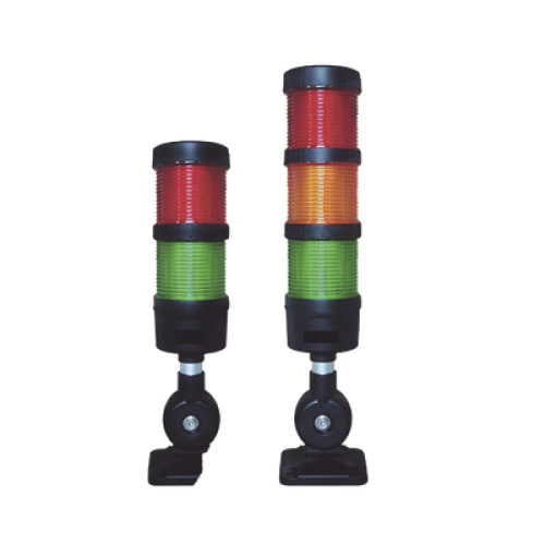 Torre LED Indicadora de estado de 2 niveles color Rojo y Verde, con Buzzer integrado a 85 dB,  a 110-240 VCA con Montaje incluido de 60 mm de diámetro
