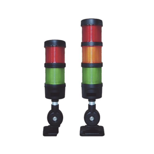 Torre LED Indicadora de estado de 3 niveles color Rojo, Ámbar y Verde, con Buzzer integrado a 85 dB,  a 110-240 VCA con Montaje incluido de 60 mm de diámetro