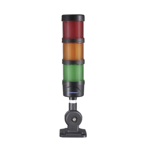 Torre LED Indicadora de estado de 3 niveles color Rojo, Ámbar y Verde, con Buzzer integrado a 85 dB,  a 24 VCD con Montaje incluido de 60 mm de diámetro