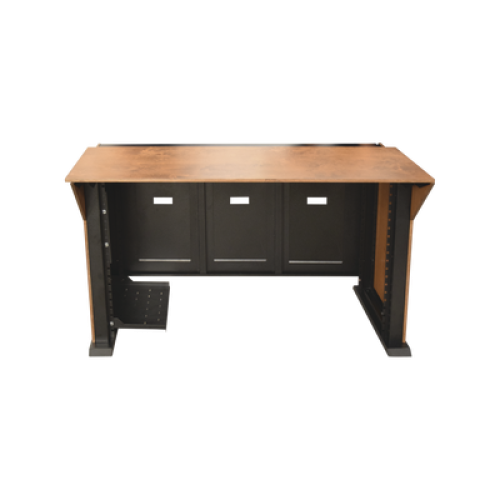 Consola Profesional para Monitoreo | Con Porta PC | Con Tomacorriente | Tapas Removibles | Color Negro y Nogal con Veta | Lamina de Acero Rolado Calibre 18 | Pintura en Polvo Electrostática.