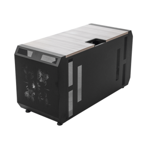 Consola Profesional para Monitoreo o Computo | Ranura para Base de Monitores | Microperforaciones | Luces LED Decorativas | Tomacorriente HTCM1U10C | Tapas Organizadoras de Cables | Niveladores | Rack para Montaje de Equipos | Ranura Pasaca