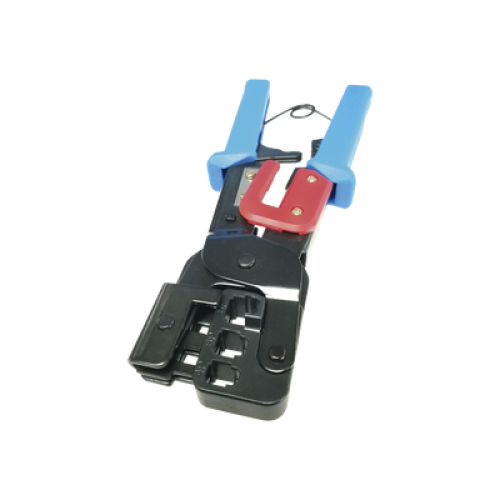 Pinza para Plegar Conectores con Cavidades para RJ45 (8P8C), RJ11 (6P4C) y RJ9 (4P4C). Mecanismo para Plegado Asegurado.
