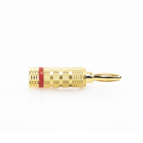 Conector Banana Tipo Tornillo para Bocinas | Instalaciones Profesionales de Audio | Chapado en Oro | Color Rojo (1 Pieza)