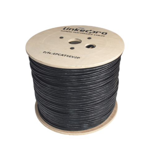 Bobina de Cable Siamés Cat5e CCA + 2 Cables Gruesos (16 AWG) para Alimentar Cámaras Más Lejos / 305 Metros (1000 Pies) / Instalación en Exterior / Uso Industrial para Climas Extremos