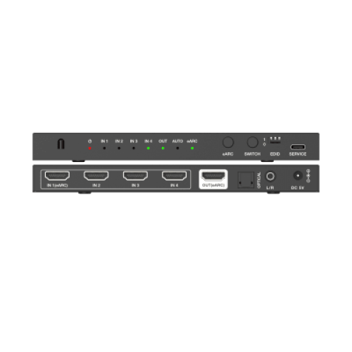 Switch HDMI 4x1 | 8K@60Hz 4:2:0 | 48 Gbps | ARC/eARC | Extracción de Audio | Gestión EDID | Control CEC 