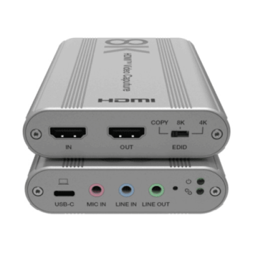 Tarjeta de Captura HDMI 8K a USB 3.2 Gen 1 | Resolución 8K@60Hz y 4K2K@144Hz | Ancho de Banda 48Gbps | Mezcla de Audio HDMI-Micrófono-Línea | Compatibilidad Multiplataforma Windows-macOS-Linux | Carcasa de Aluminio Plateado Tarjeta de Captura HDMI 8K a USB 3.2 Gen 1 | Resolución 8K@60Hz y 4K2K@144Hz | Ancho de Banda 48Gbps | Mezcla de Audio HDMI-Micrófono-Línea | Compatibilidad Multiplataforma Windows-macOS-Linux | Carcasa de Aluminio Plateado