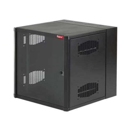 Gabinete AccessPlus de 12 UR Montaje en Pared de 19in, Rieles Numerados y Roscados #10-32, Puerta con Ventana de Seguridad, 600 mm de Ancho, 637 mm de Profundidad, Color Negro