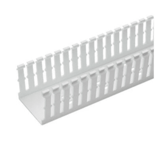 Canaleta Ranurada Angosta de PVC Sin tapa, Tipo F, 57.2 mm de Ancho, 79.8 mm de Alto y 1.8 m de Largo, Color Blanco