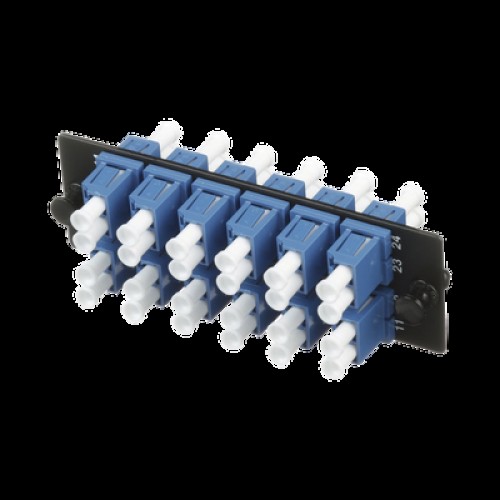 Placa Acopladora de Fibra Optica FAP, Con 12 Conectores LC Duplex (24 Fibras), Para Fibra Monomodo OS1/OS2, Color Azul Placa Acopladora de Fibra Optica FAP, Con 12 Conectores LC Duplex (24 Fibras), Para Fibra Monomodo OS1/OS2, Color Azul
