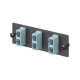 Placa Acopladora de Fibra Optica FAP, Con 3 Conectores SC Duplex (6 Fibras), Para Fibra Multimodo OM3/OM4, Color Aqua