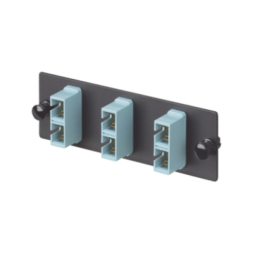 Placa Acopladora de Fibra Optica FAP, Con 3 Conectores SC Duplex (6 Fibras), Para Fibra Multimodo OM3/OM4, Color Aqua