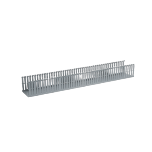 Canaleta Ranurada de PVC con Tapa, Tipo F, 82.6 mm de Ancho, 79.2 mm de Alto y 2 m de Largo, Color Gris
