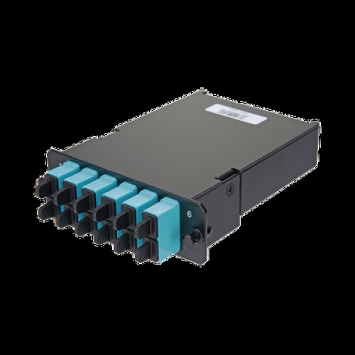 Placa Acopladora de Fibra Óptica FAP, Con 12 Pigtails y 6 Conectores SC Duplex (12 Fibras), Para Fibra Multimodo OM3/OM4, Color Aqua