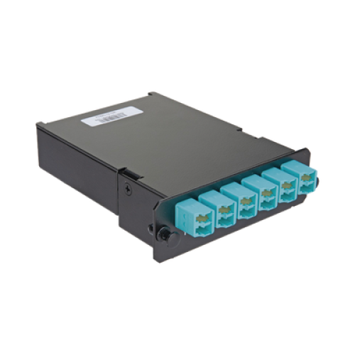 Placa Acopladora de Fibra Óptica FAP, Con 12 Pigtails y 6 Conectores LC Duplex (12 Fibras), Para Fibra Multimodo OM3/OM4, Color Aqua