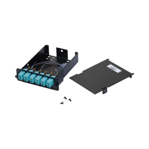Placa Acopladora de Fibra Óptica FAP, Con 12 Pigtails y 6 Conectores LC Duplex (12 Fibras), Para Fibra Multimodo OM3/OM4, Color Aqua
