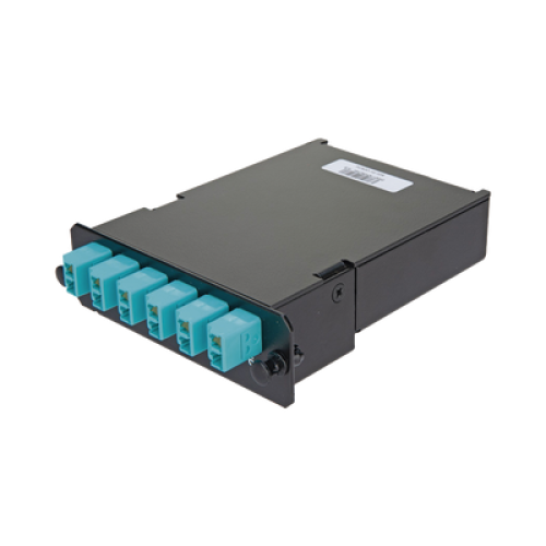Placa Acopladora de Fibra Óptica FAP, Con 12 Pigtails y 6 Conectores LC Duplex (12 Fibras), Para Fibra Multimodo OM3/OM4, Color Aqua