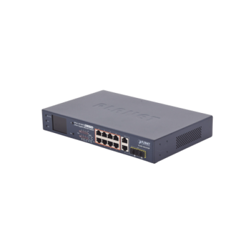 Switch PoE+ / Distancia 250 Metros / 8 Puertos + 2 Combo TP/SFP Gigabit y Pantalla LCD Para Monitoreo