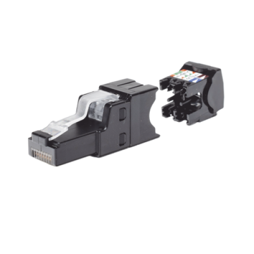 Plug RJ45 UTP, Instalación Recta, Terminación en Campo Certificable, Compatible con Cat5e, Cat6 y Cat6A, Color Negro