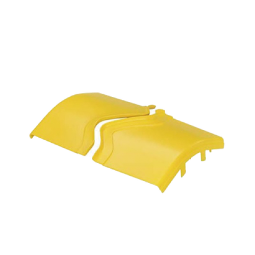 Tapa de Bajada Vertical Exterior de 45º, Para uso con Canaletas 12X4 FiberRunner™, Color Amarillo Tapa de Bajada Vertical Exterior de 45º, Para uso con Canaletas 12X4 FiberRunner™, Color Amarillo