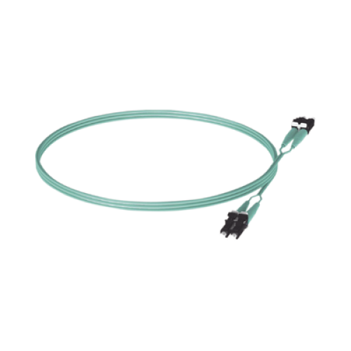 Jumper de Fibra Optica Multimodo 50/125 OM3, LC-LC Duplex, OFNR (Riser), Color Aqua, 5 Metros (16.40 Pies)