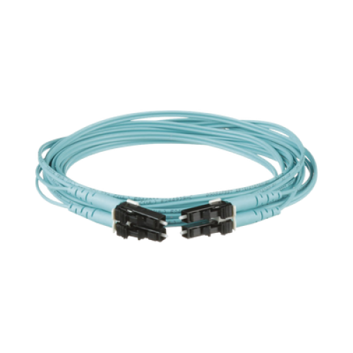 Jumper de Fibra Optica Multimodo 50/125 OM3, LC-LC Duplex, OFNR (Riser), Color Aqua, 9 Metros (29.53 Pies)